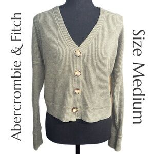 Abercrombie & Fitch - Ribbed Cardigan Sweater - Olive Green V‑Neck - Size Medium